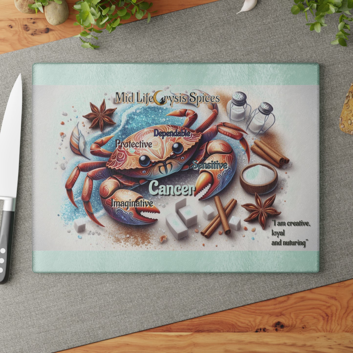 Cancer Zodiac Glass Cutting Board | Creative Gift for Home Chefs, Astrology Decor, Kitchen Decor, Personalized Gifts