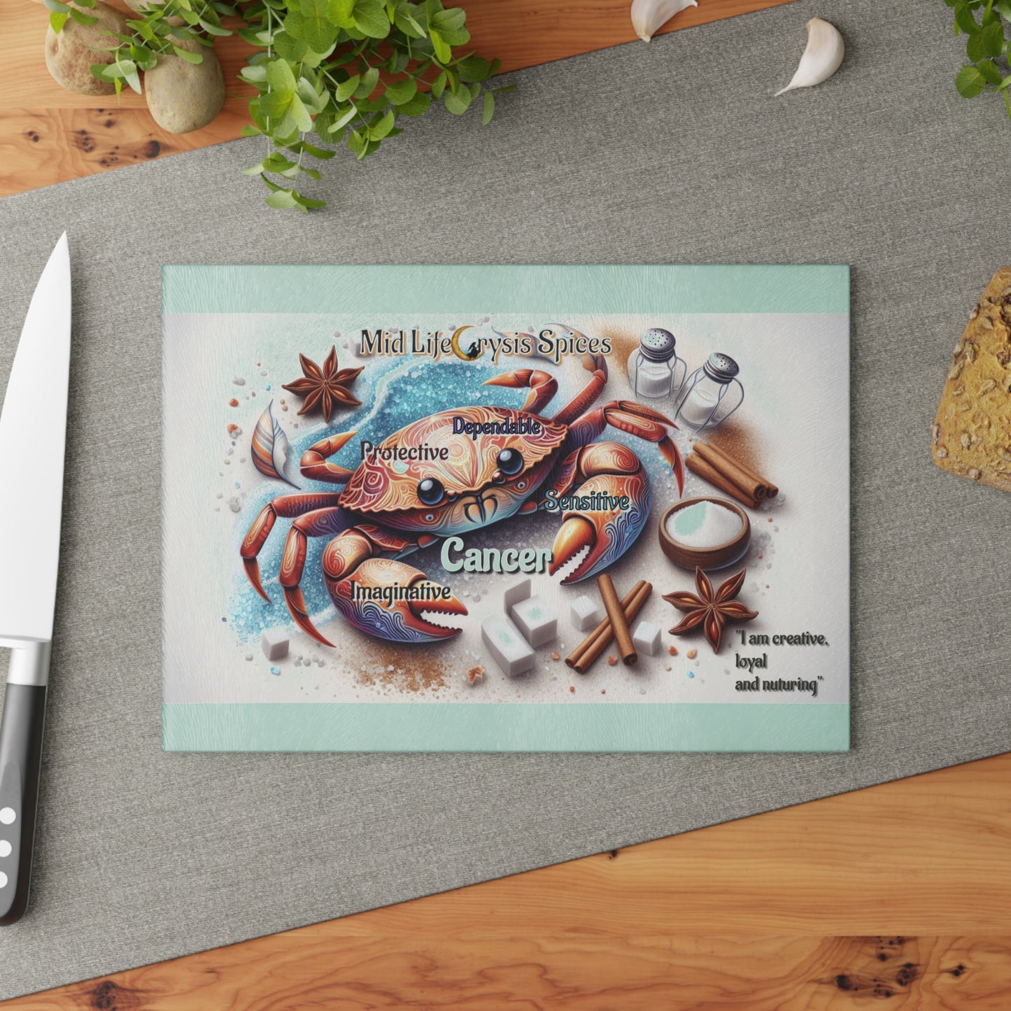 Cancer Zodiac Glass Cutting Board | Creative Gift for Home Chefs, Astrology Decor, Kitchen Decor, Personalized Gifts