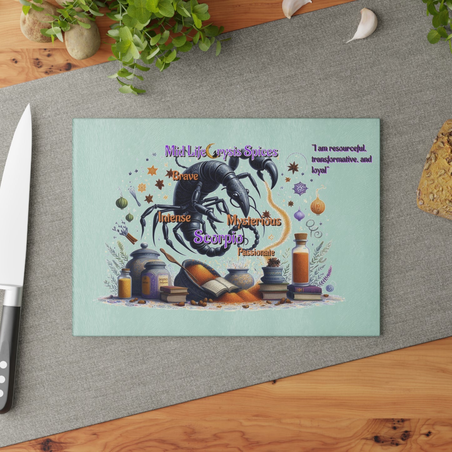 Mystical Scorpion Glass Cutting Board, Unique Kitchen Decor, Gift for Zodiac Lovers, Astrology Home Accents, Halloween Party Essentials
