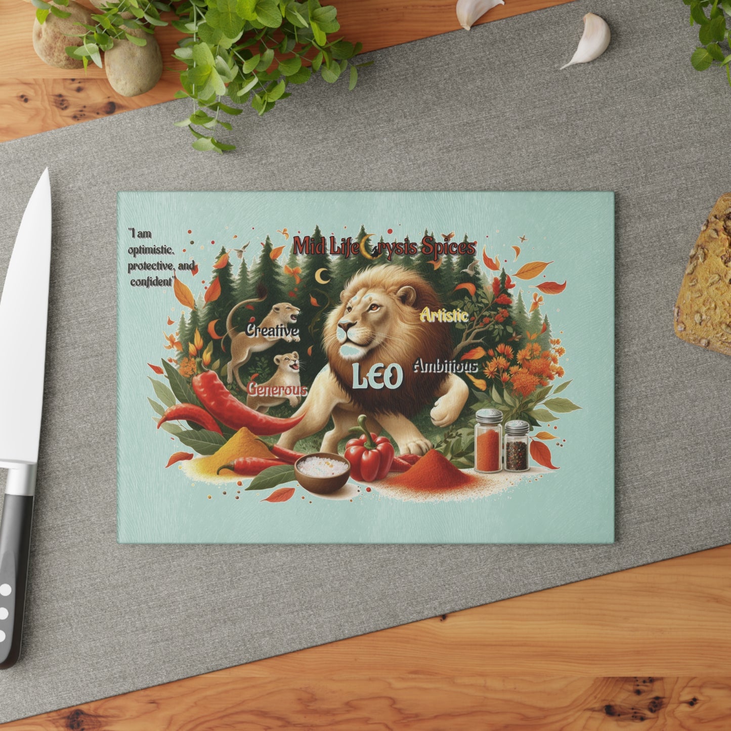 Leo Glass Cutting Board - Zodiac Sign Kitchen Decor, Gifts for Chefs, Cooking Enthusiasts, Leo Birthdays, Unique Housewarming