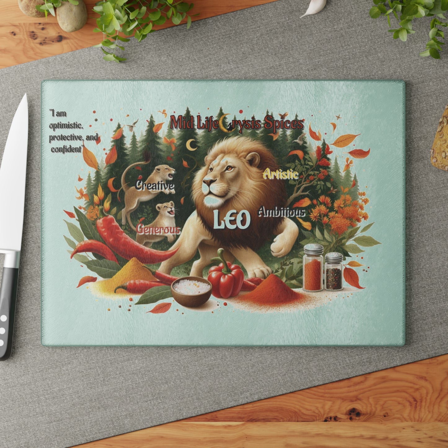 Leo Glass Cutting Board - Zodiac Sign Kitchen Decor, Gifts for Chefs, Cooking Enthusiasts, Leo Birthdays, Unique Housewarming