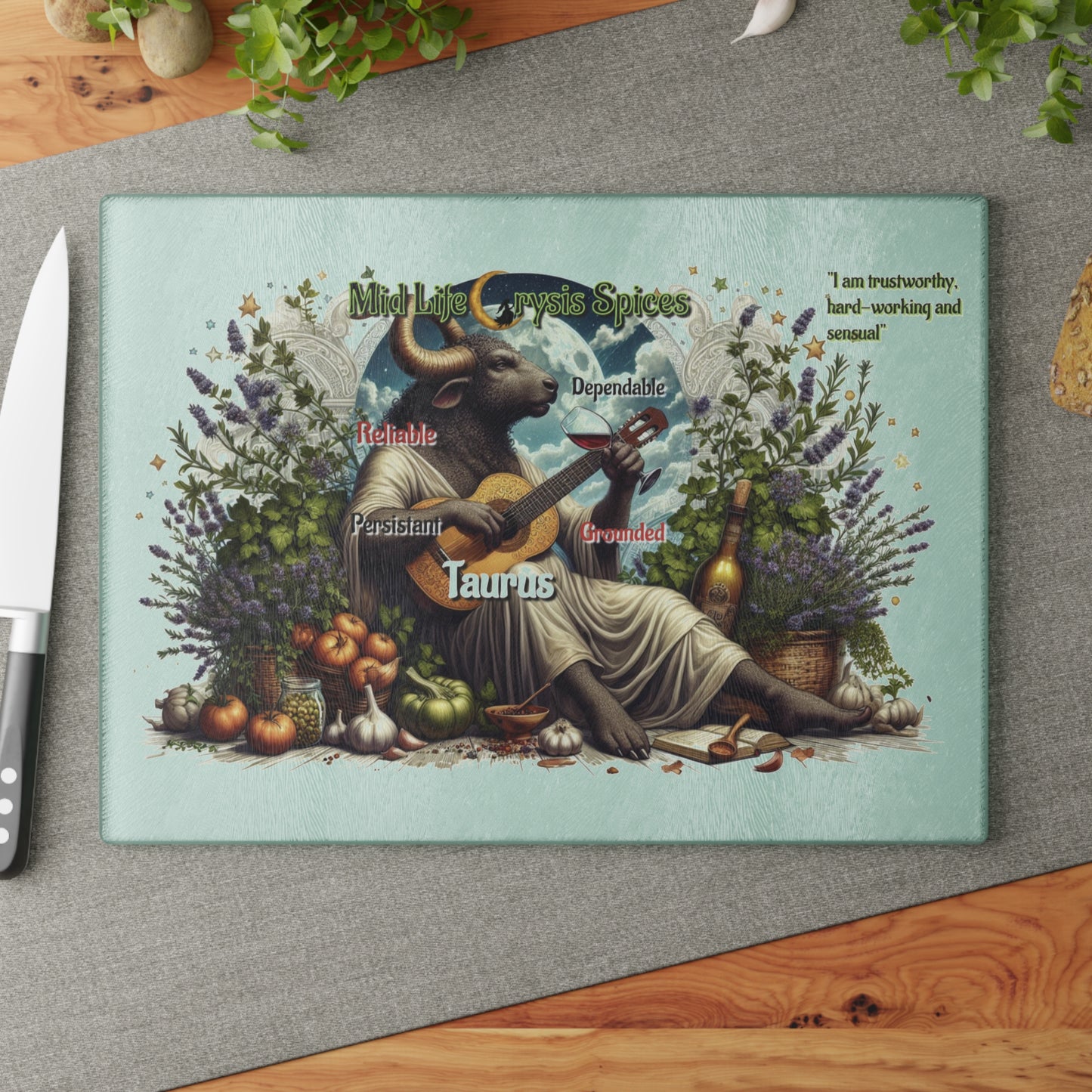 Taurus Glass Cutting Board - Zodiac Sign Gift, Astrological Kitchen Decor, Personalized Cooking Gift, Unique Home Accessory