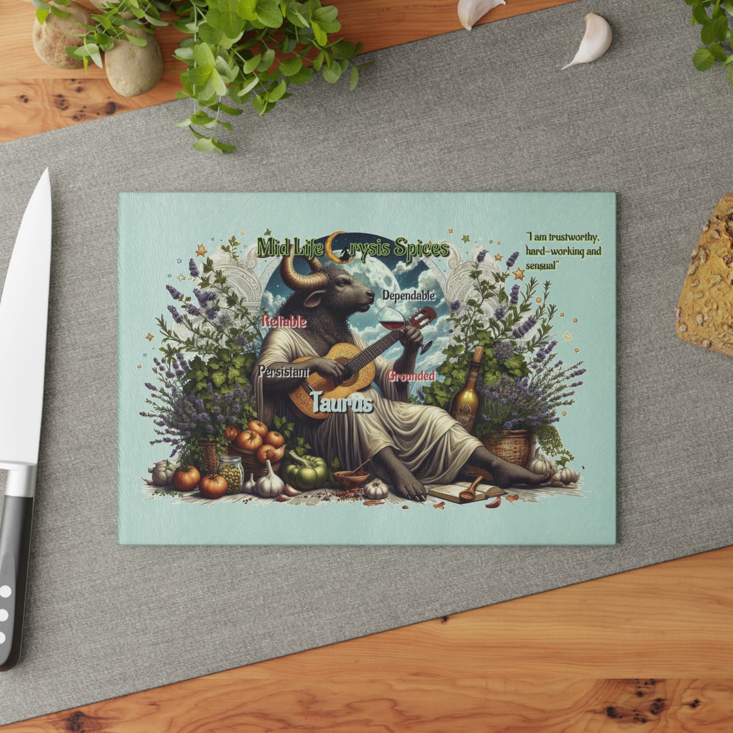 Taurus Glass Cutting Board - Zodiac Sign Gift, Astrological Kitchen Decor, Personalized Cooking Gift, Unique Home Accessory