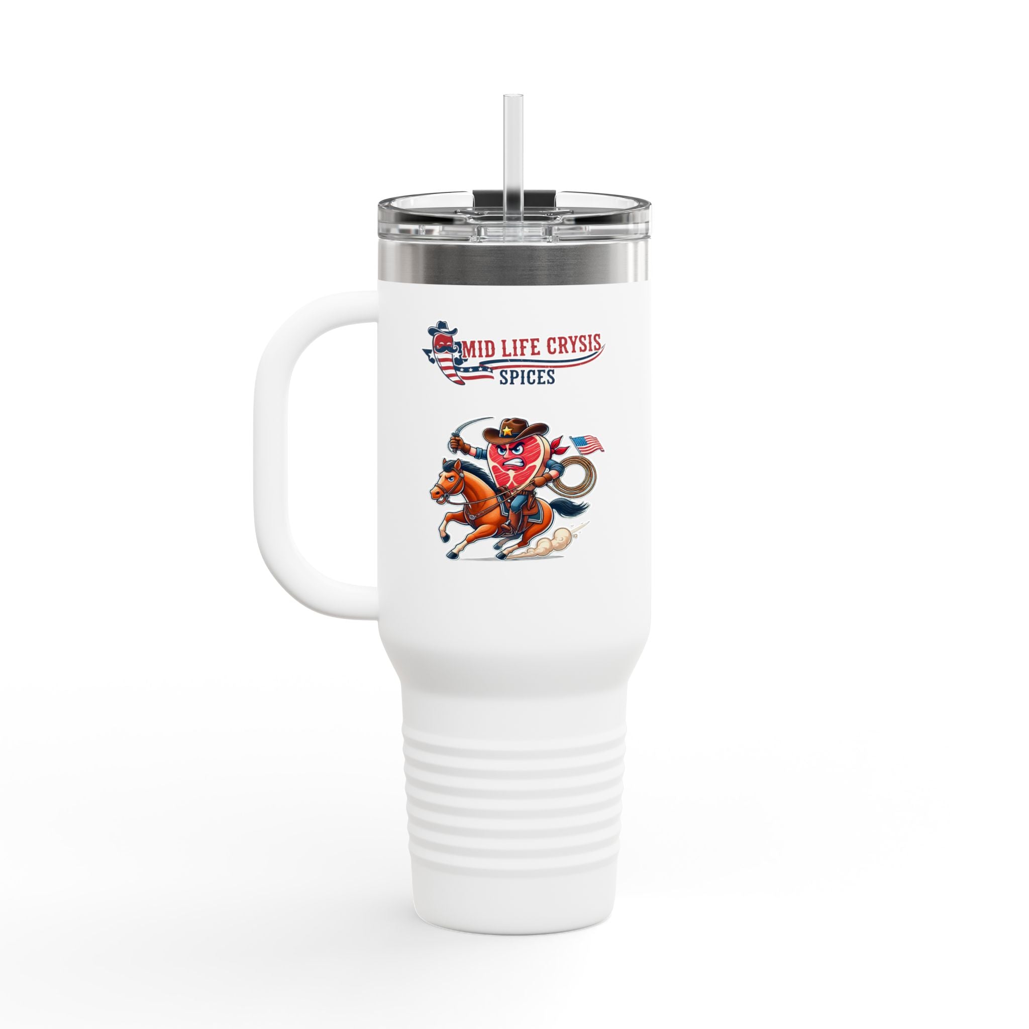 40oz Insulated Travel Mug – Texas Rodeo Skull Design | Mid Life Crisis Spices Western Tumbler