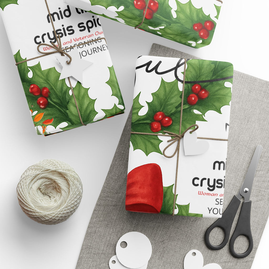 Joyful Leo Christmas Wreath Wrapping Paper – Holiday Gift Wrap with Red Bow & Holly