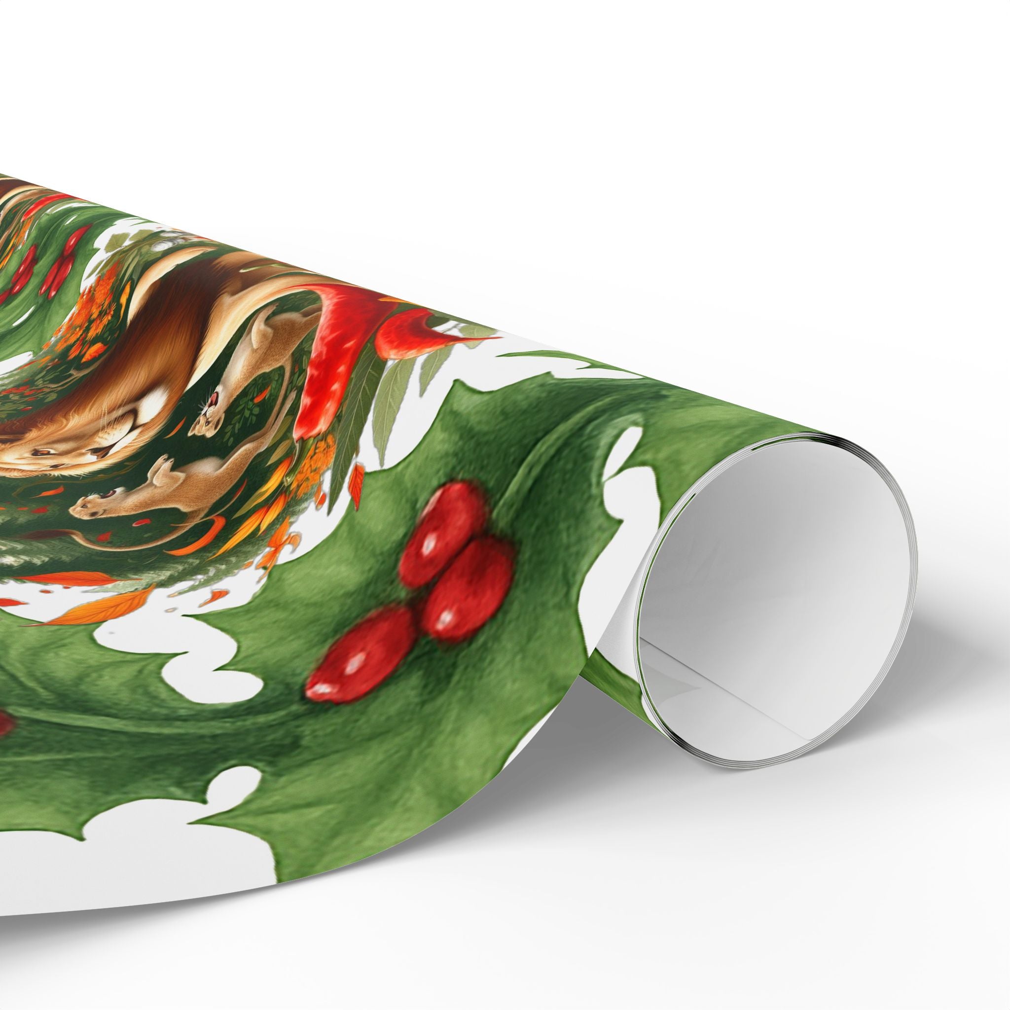 Joyful Leo Christmas Wreath Wrapping Paper – Holiday Gift Wrap with Red Bow & Holly