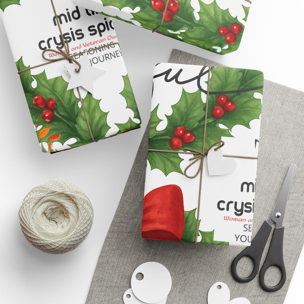 Joyful Leo Christmas Wreath Wrapping Paper – Holiday Gift Wrap with Red Bow & Holly