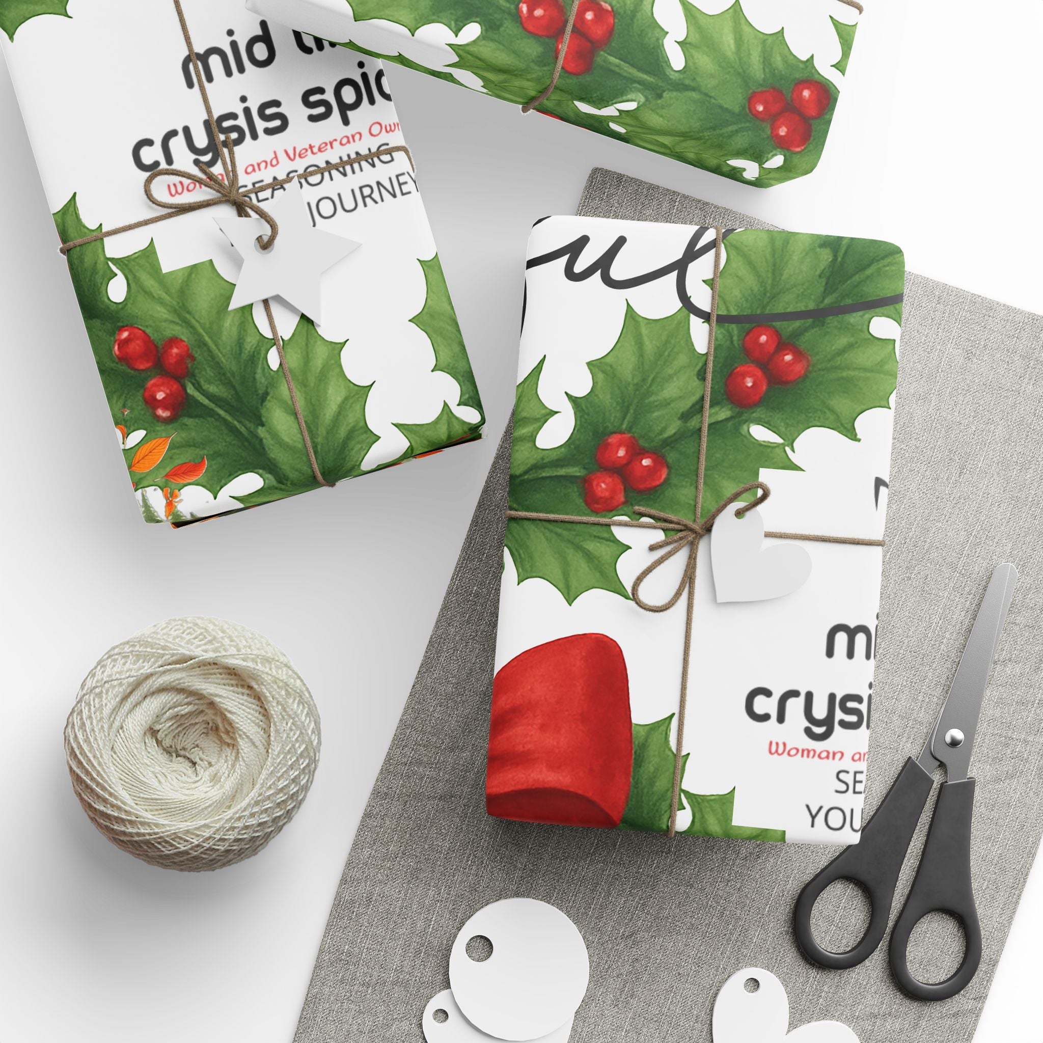 Joyful Leo Christmas Wreath Wrapping Paper – Holiday Gift Wrap with Red Bow & Holly