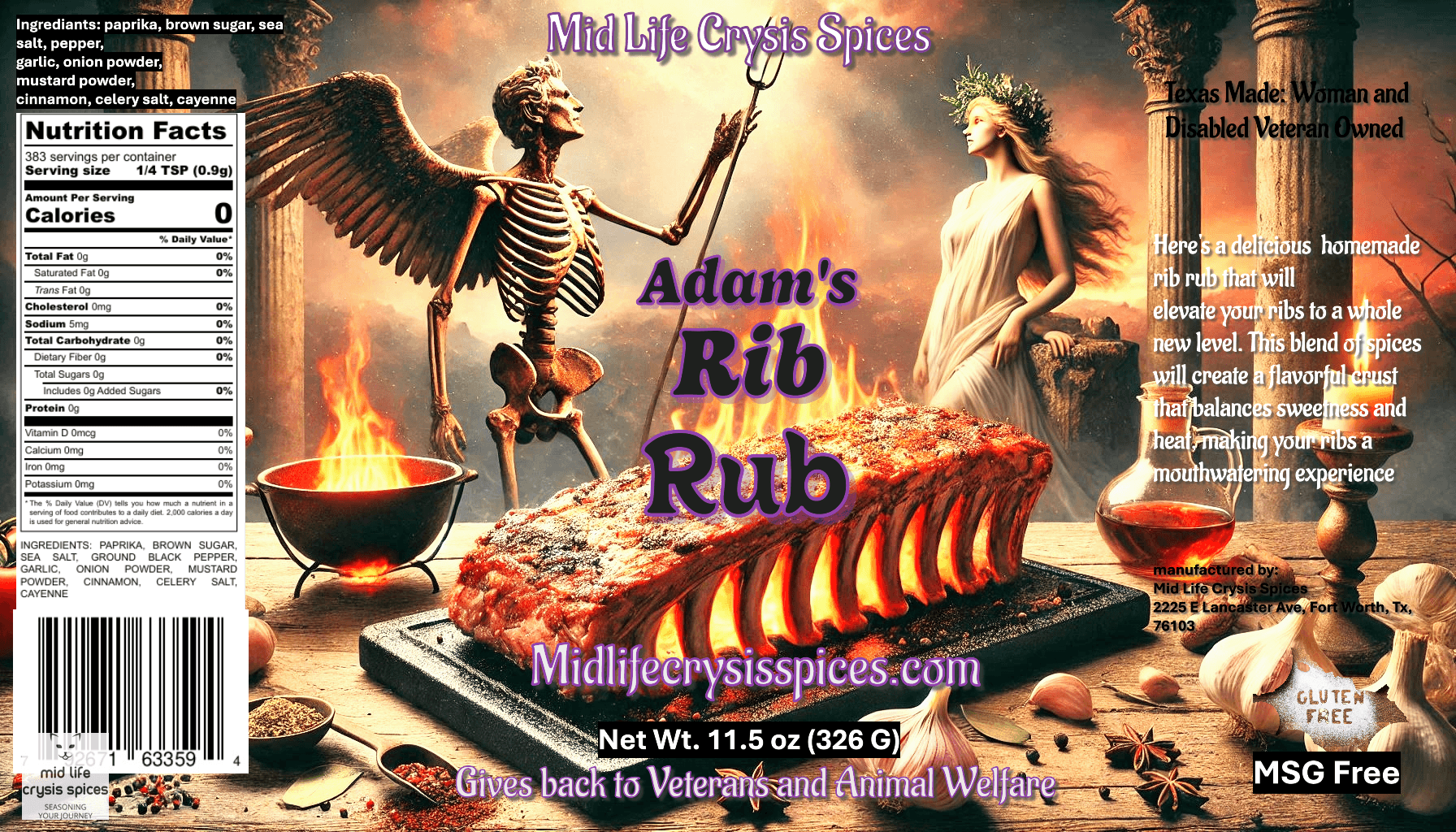 Adam's Rib Rub - BBQ Seasoning Blend for Ribs, Brisket & Pork 11.6 oz