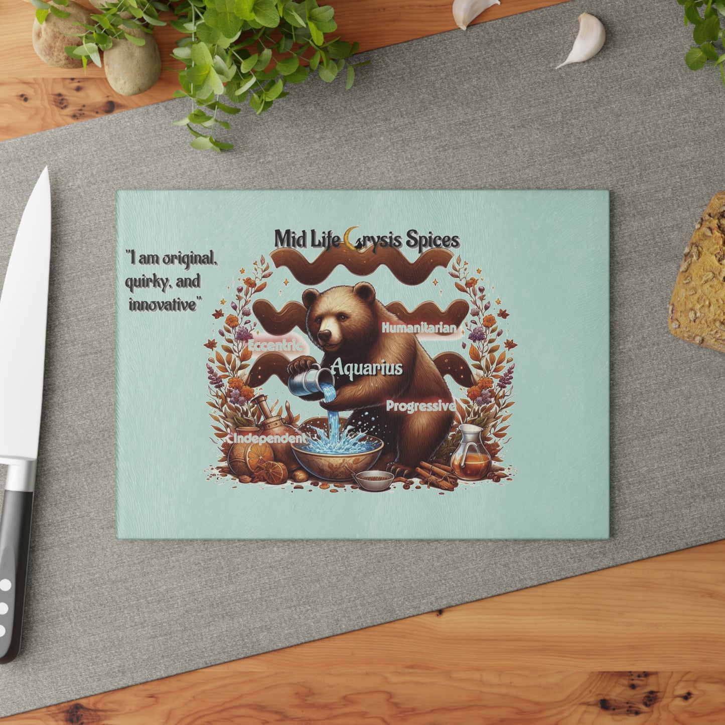 Aquarius Glass Cutting Board - Unique Gift for Astrology Lovers, Kitchen Decor, Personalization Option, Home Chef Essentials, Zodiac [...]