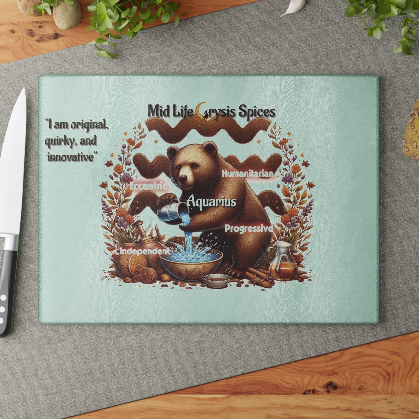 Aquarius Glass Cutting Board - Unique Gift for Astrology Lovers, Kitchen Decor, Personalization Option, Home Chef Essentials, Zodiac [...]