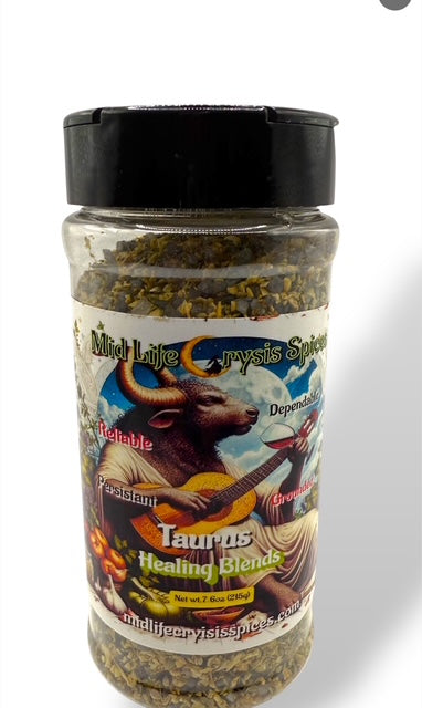 Taurus Healing Blend earthy garlic oregano seasoning by Mid Life Crysis Spices