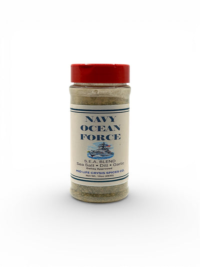 seafood seasoning, dill garlic seasoning, fish seasoning, sea salt spice blend, navy spice blend, shrimp seasoning, salmon seasoning, light seasoning blend, veteran owned spices, coastal seasoning, herb seasoning mix