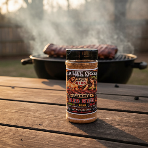 Mid Life Crysis Spices Adam’s Rib Rub barbecue seasoning with savory, bold and spicy flavor