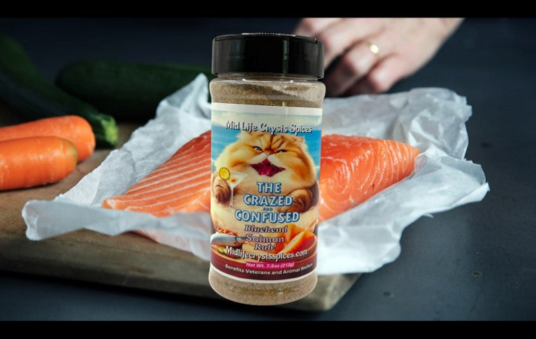 Crazed and confused! Salmon Rub, No Salt! 7.5oz-Mid Life Crysis Spices